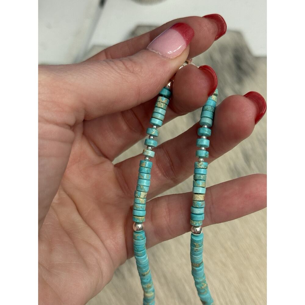 Native American Sterling Silver Navajo Pearl Blue Sea Jasper HEISHI Necklace 18” - Picture 10 of 12